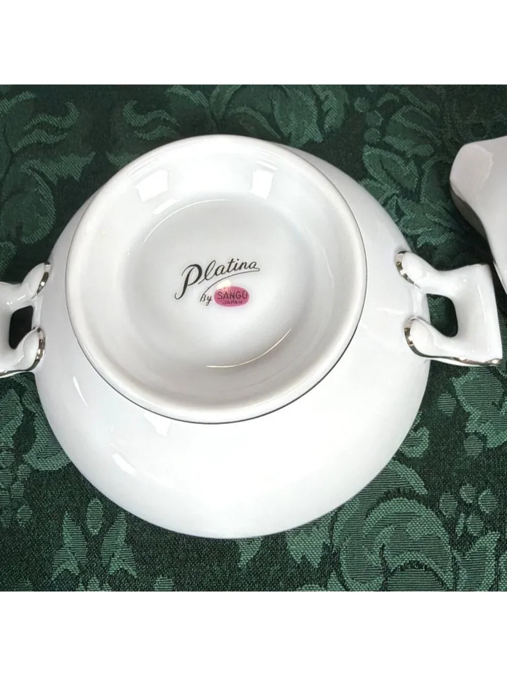 Vintage Sango Platina Sugar Bowl Lid Creamer Set  Japan MCM White Gray Platinum - Picture 4 of 16